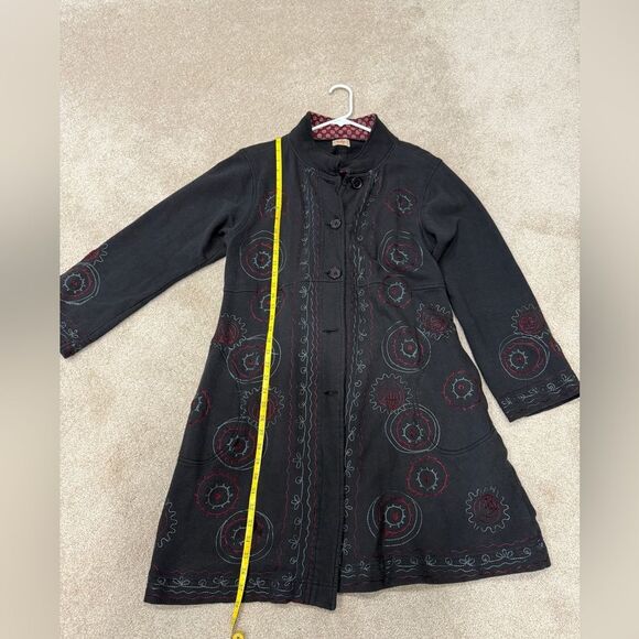 Dark Gray and Red Long Cardigan with Intricate Pattern Cotton size L - Picture 8 of 9